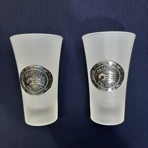 VTG Disney Collectible Princess Cruises Frosted Glass Double Shots l Set: 2